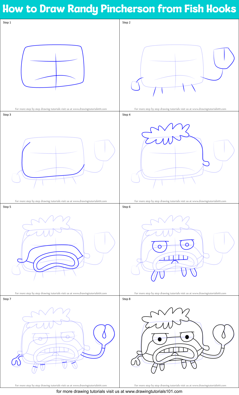 How to Draw Randy Pincherson from Fish Hooks Printable Step by Step