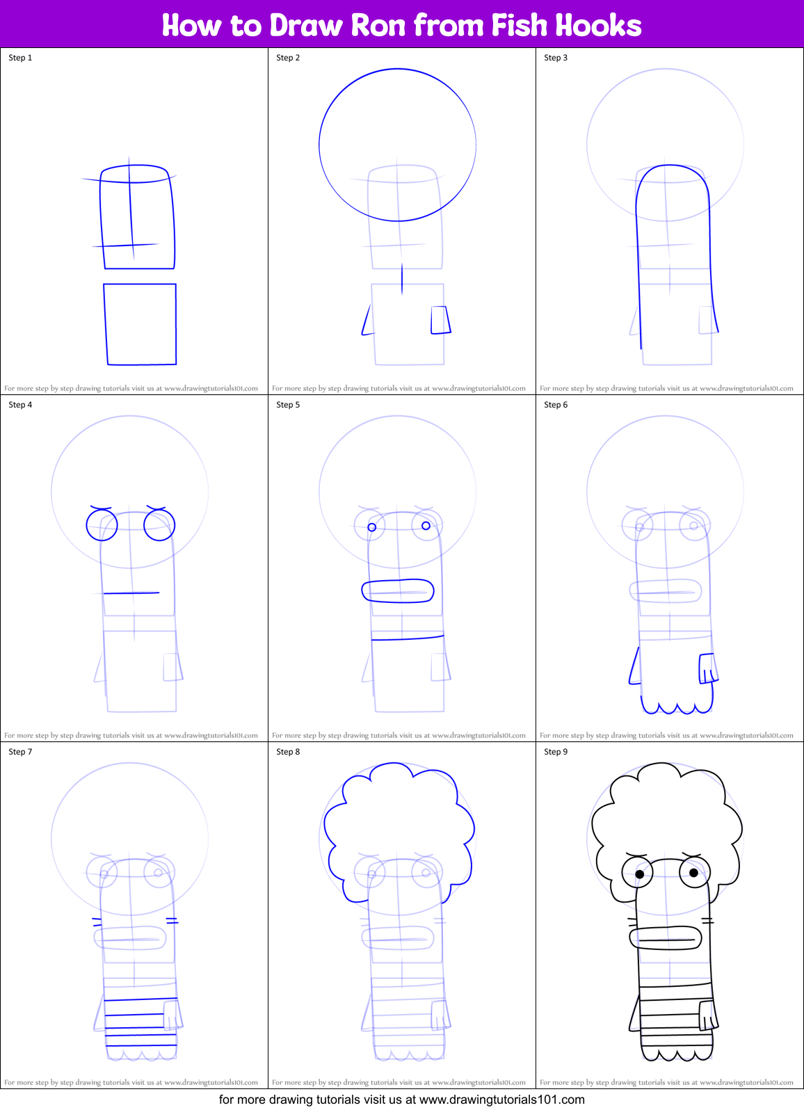 How to Draw Ron from Fish Hooks Printable Step by Step