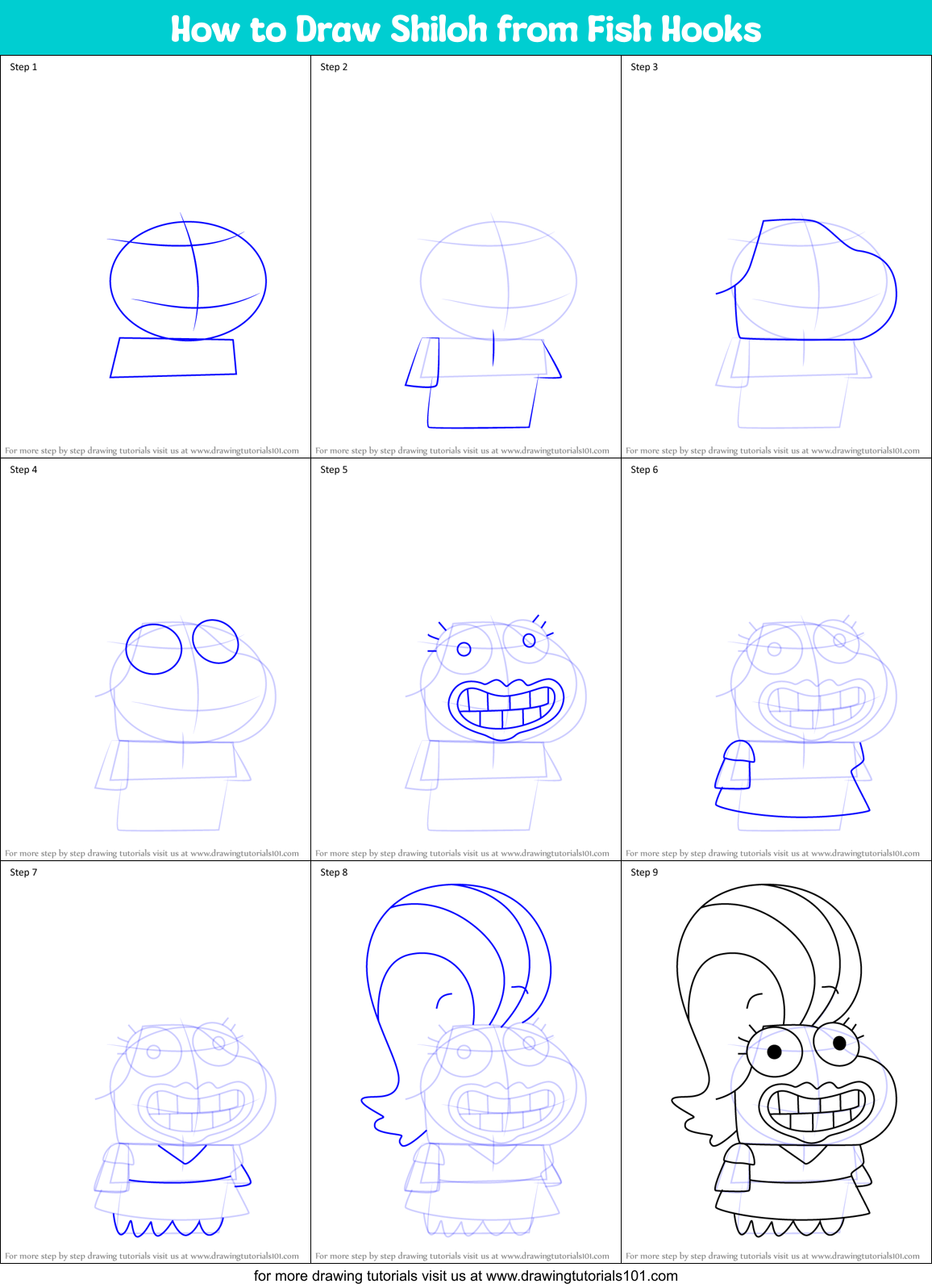 How to Draw Shiloh from Fish Hooks Printable Step by Step