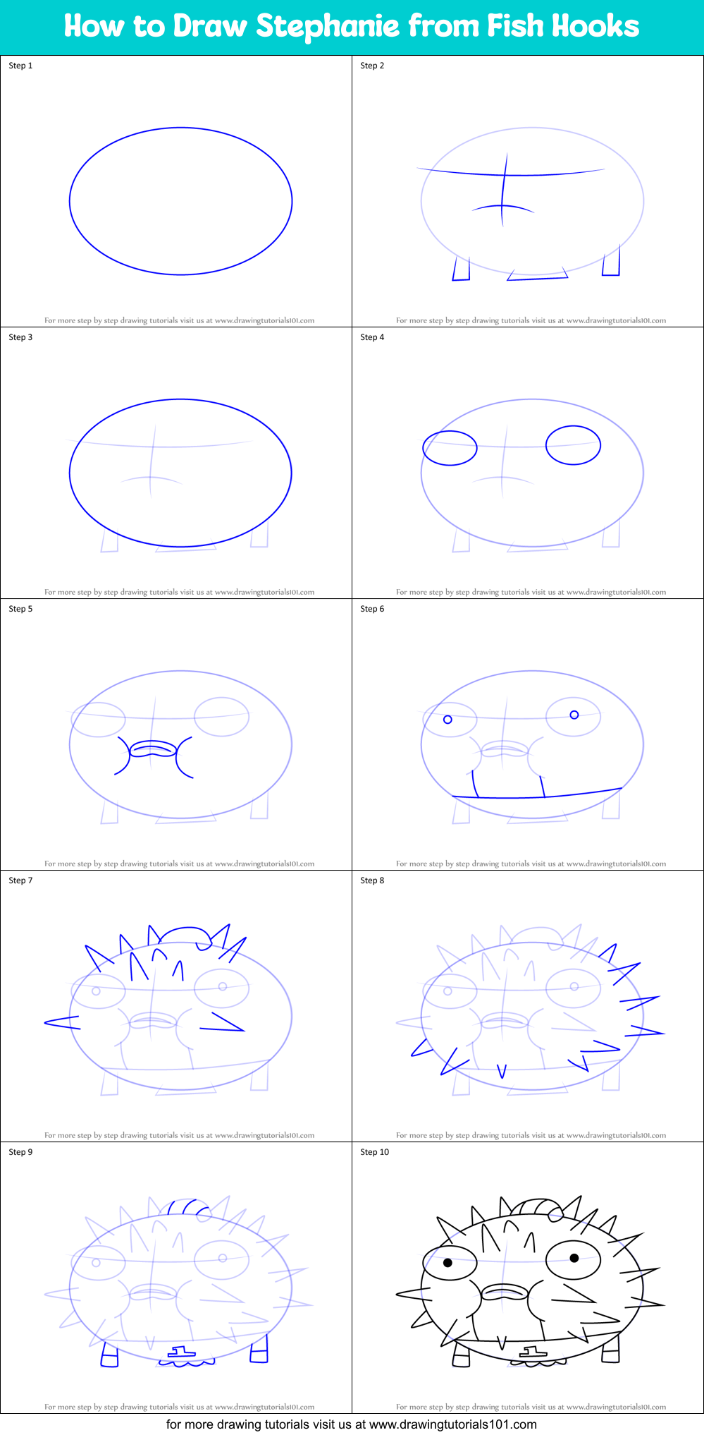 How to Draw Stephanie from Fish Hooks Printable Step by Step