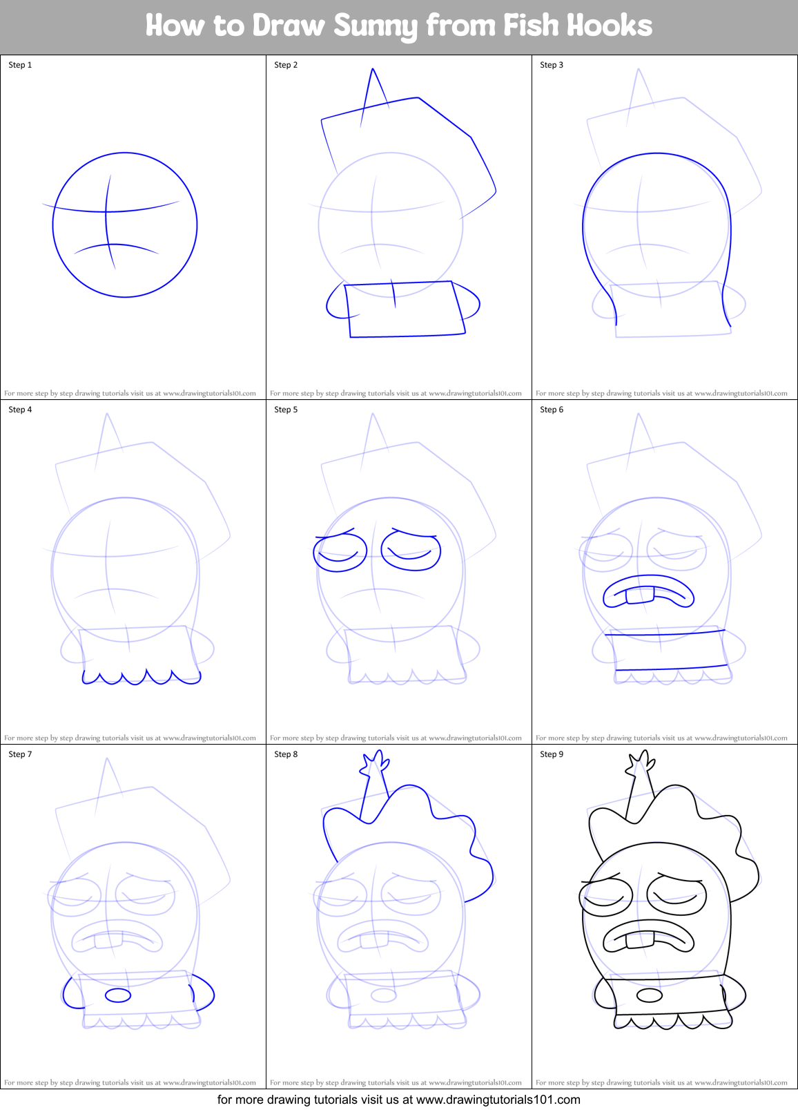 How to Draw Sunny from Fish Hooks Printable Step by Step