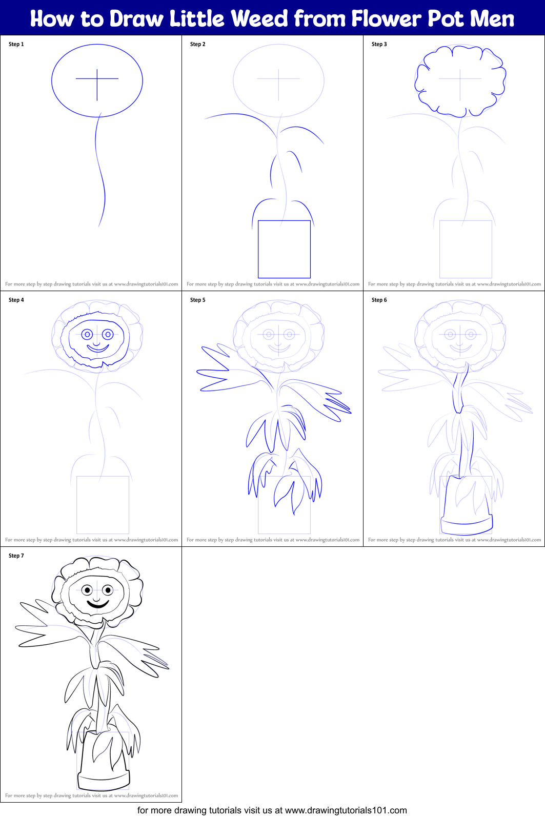 How to Draw Little Weed from Flower Pot Men Printable Step by Step