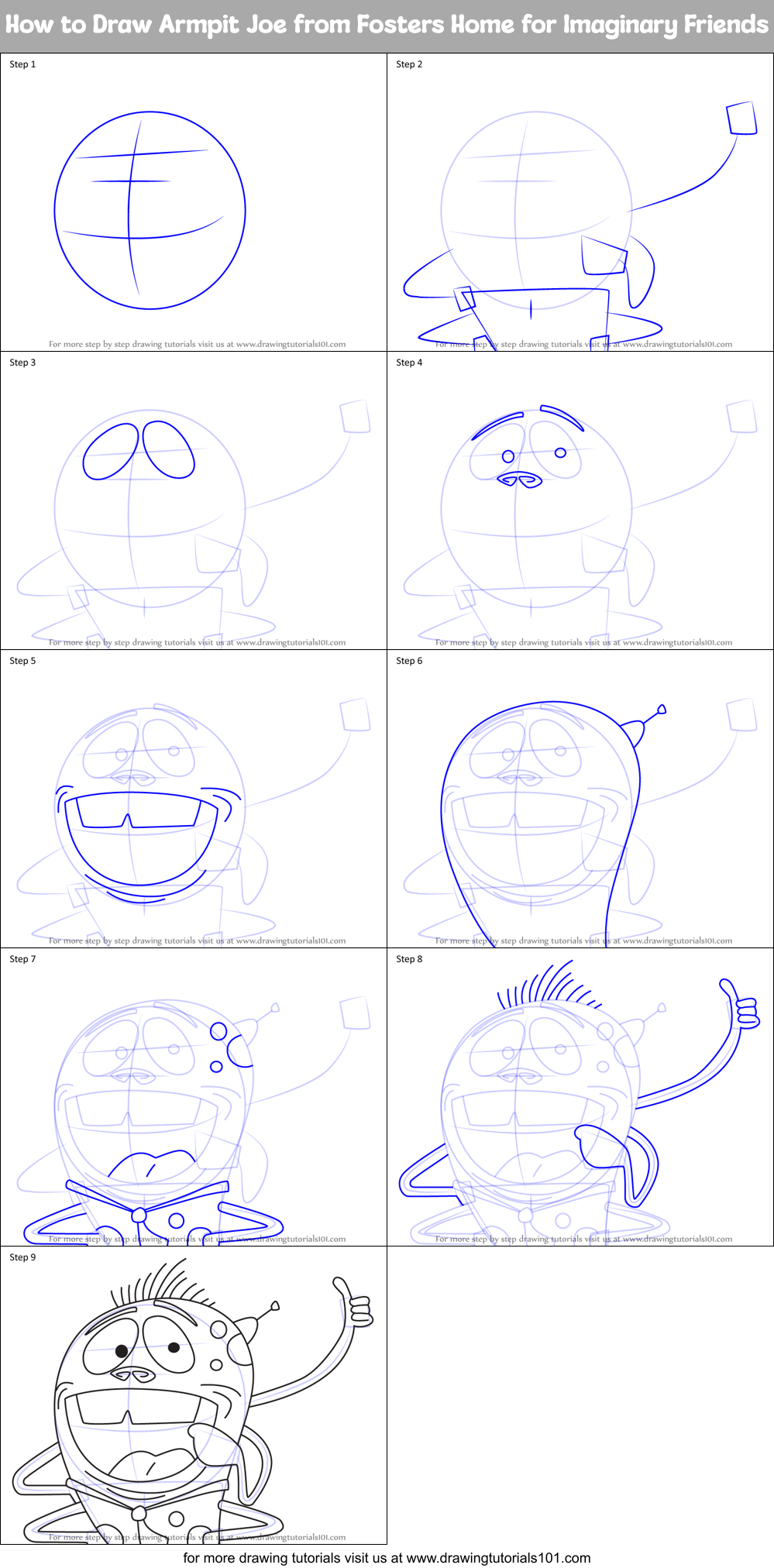 How to Draw Armpit Joe from Fosters Home for Imaginary Friends Printable Step by Step
