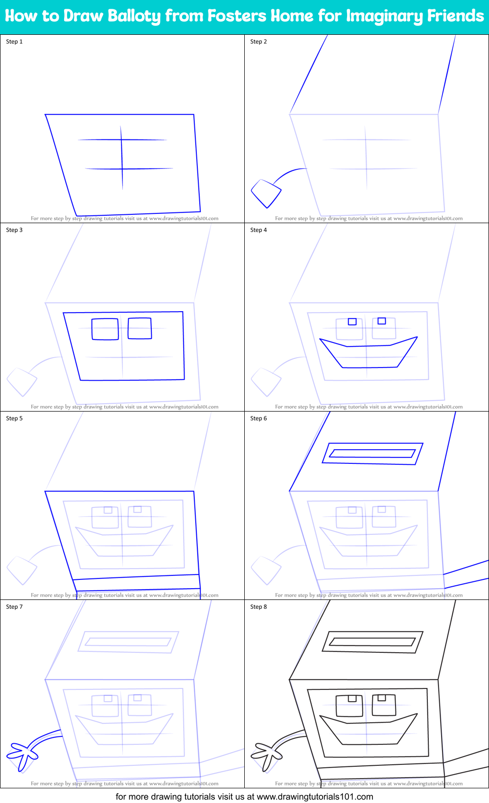 How to Draw Balloty from Fosters Home for Imaginary Friends Printable Step by Step
