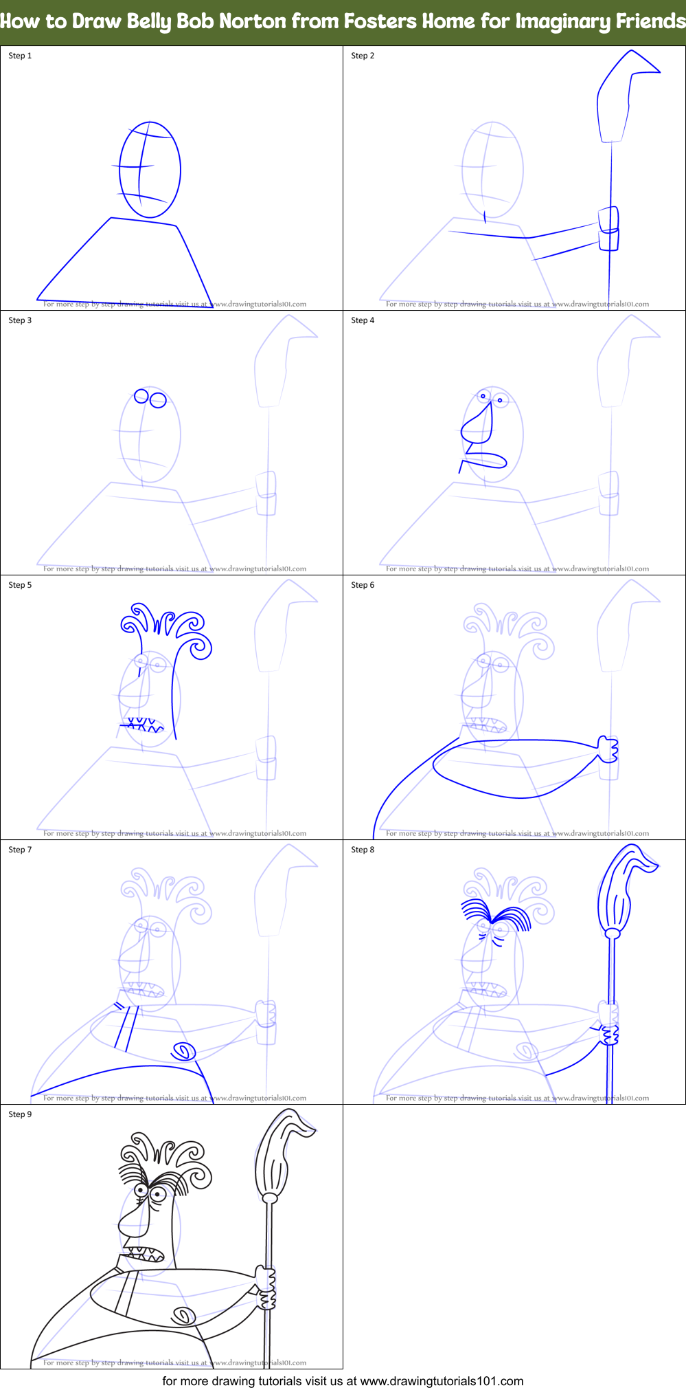 How to Draw Belly Bob Norton from Fosters Home for Imaginary Friends Printable Step by Step