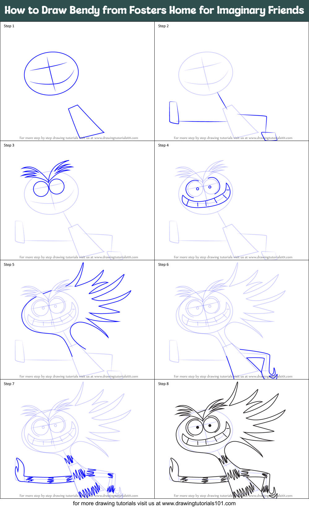 How to Draw Bendy from Fosters Home for Imaginary Friends Printable Step by Step