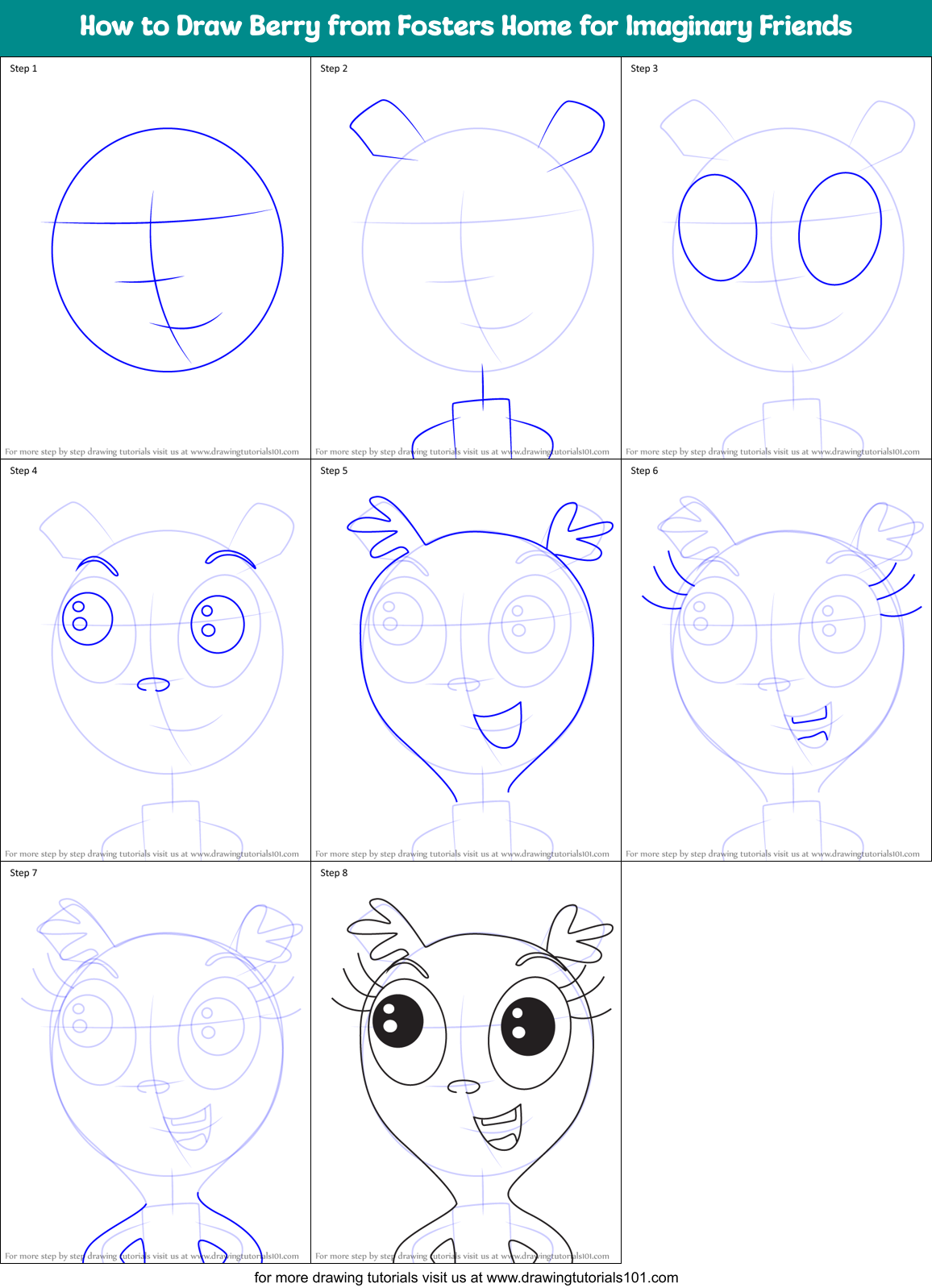 How to Draw Berry from Fosters Home for Imaginary Friends Printable Step by Step