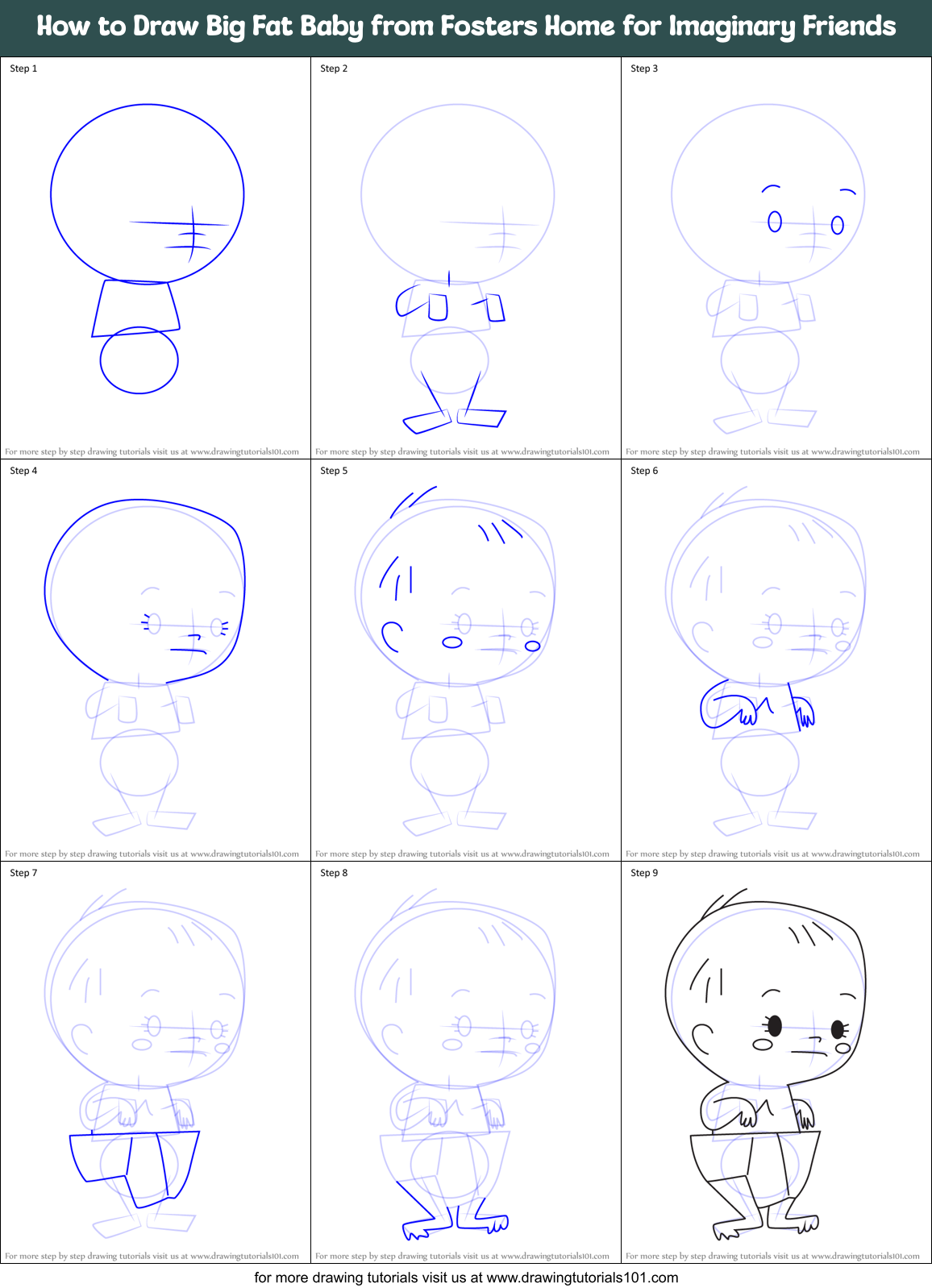 How to Draw Big Fat Baby from Fosters Home for Imaginary Friends Printable Step by Step