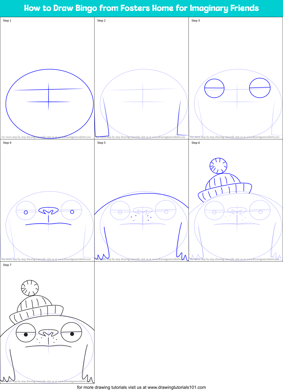 How to Draw Bingo from Fosters Home for Imaginary Friends Printable Step by Step