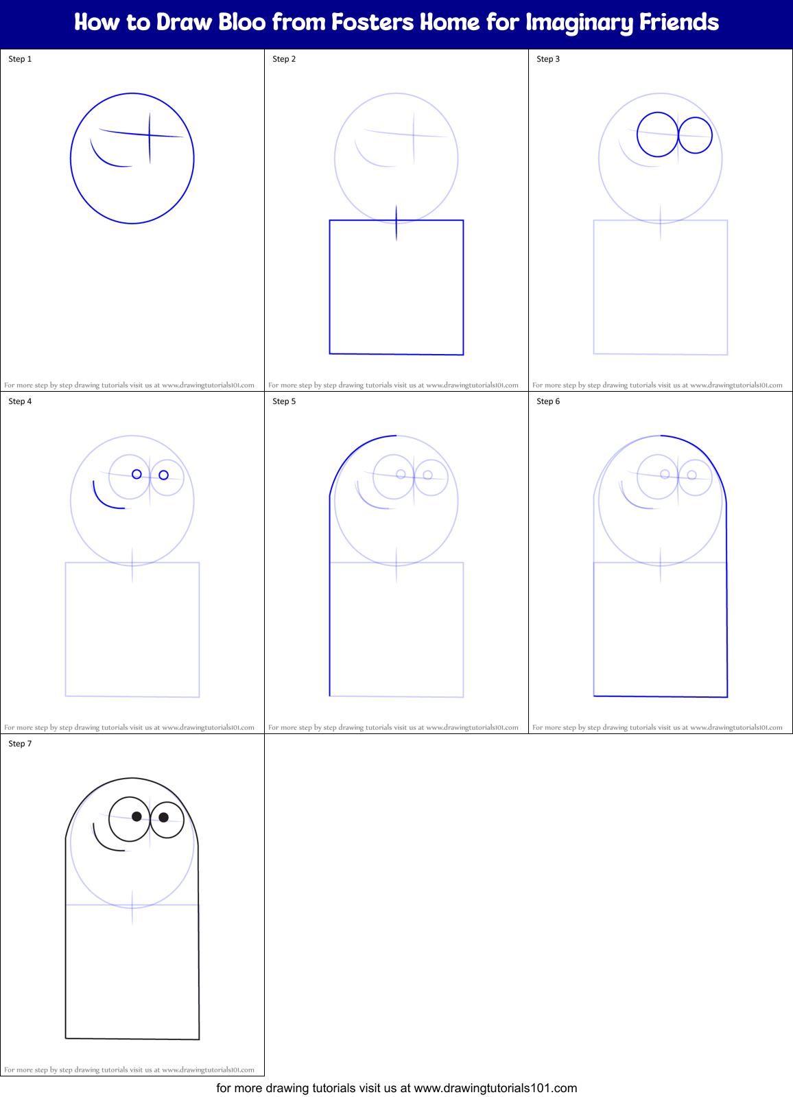How to Draw Bloo from Fosters Home for Imaginary Friends Printable Step by Step