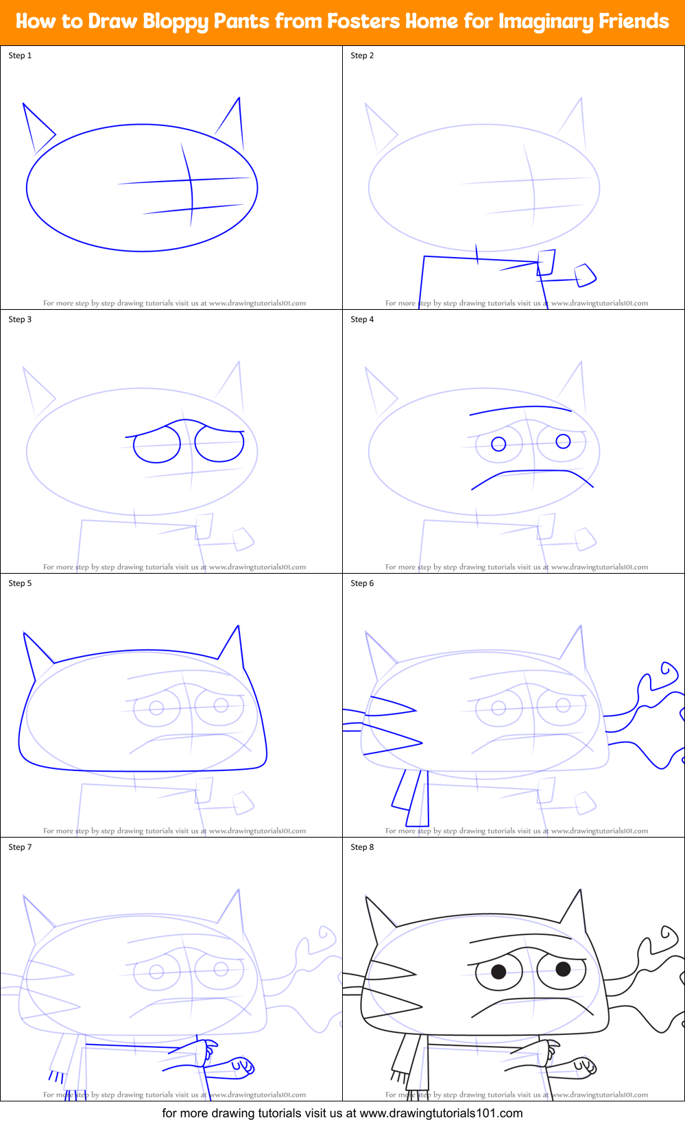 How to Draw Bloppy Pants from Fosters Home for Imaginary Friends Printable Step by Step