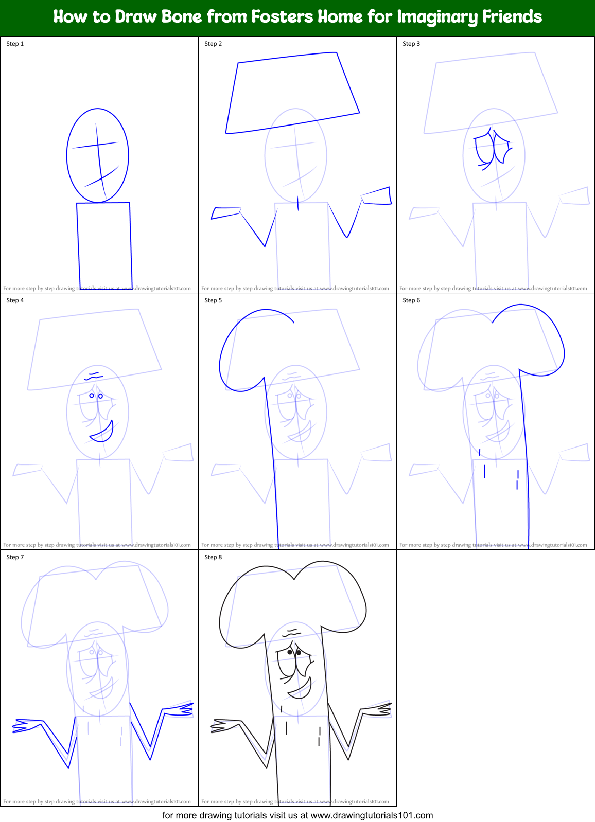How to Draw Bone from Fosters Home for Imaginary Friends Printable Step by Step