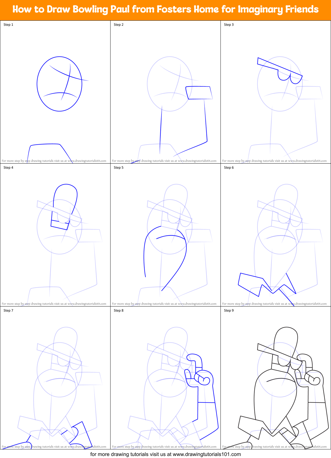 How to Draw Bowling Paul from Fosters Home for Imaginary Friends Printable Step by Step