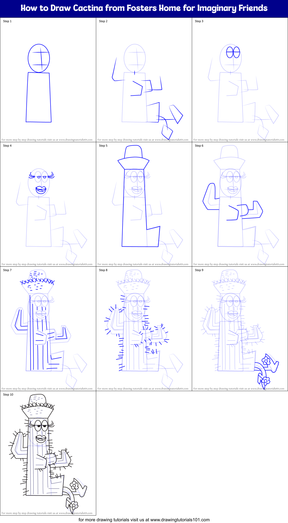 How to Draw Cactina from Fosters Home for Imaginary Friends Printable Step by Step