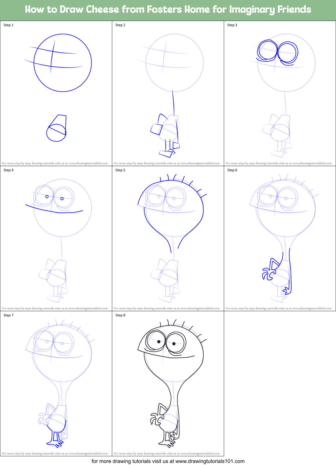 How to Draw Cheese from Fosters Home for Imaginary Friends Printable Step by Step