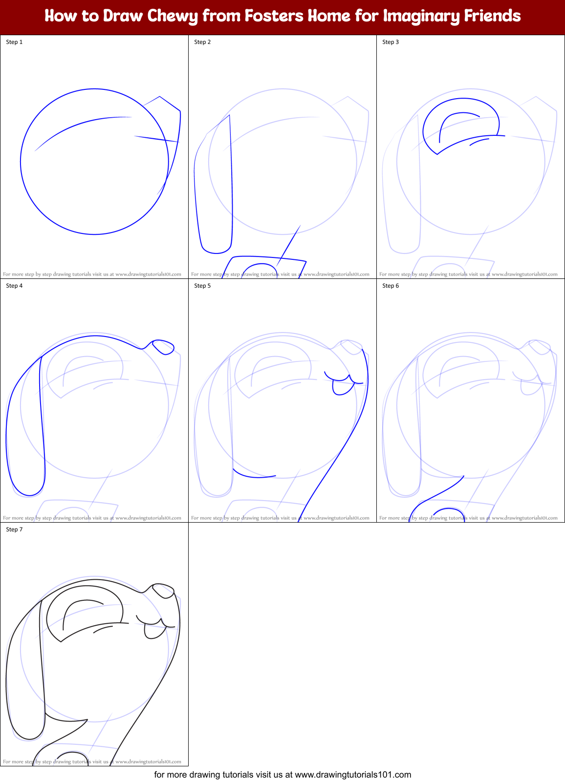 How to Draw Chewy from Fosters Home for Imaginary Friends Printable Step by Step