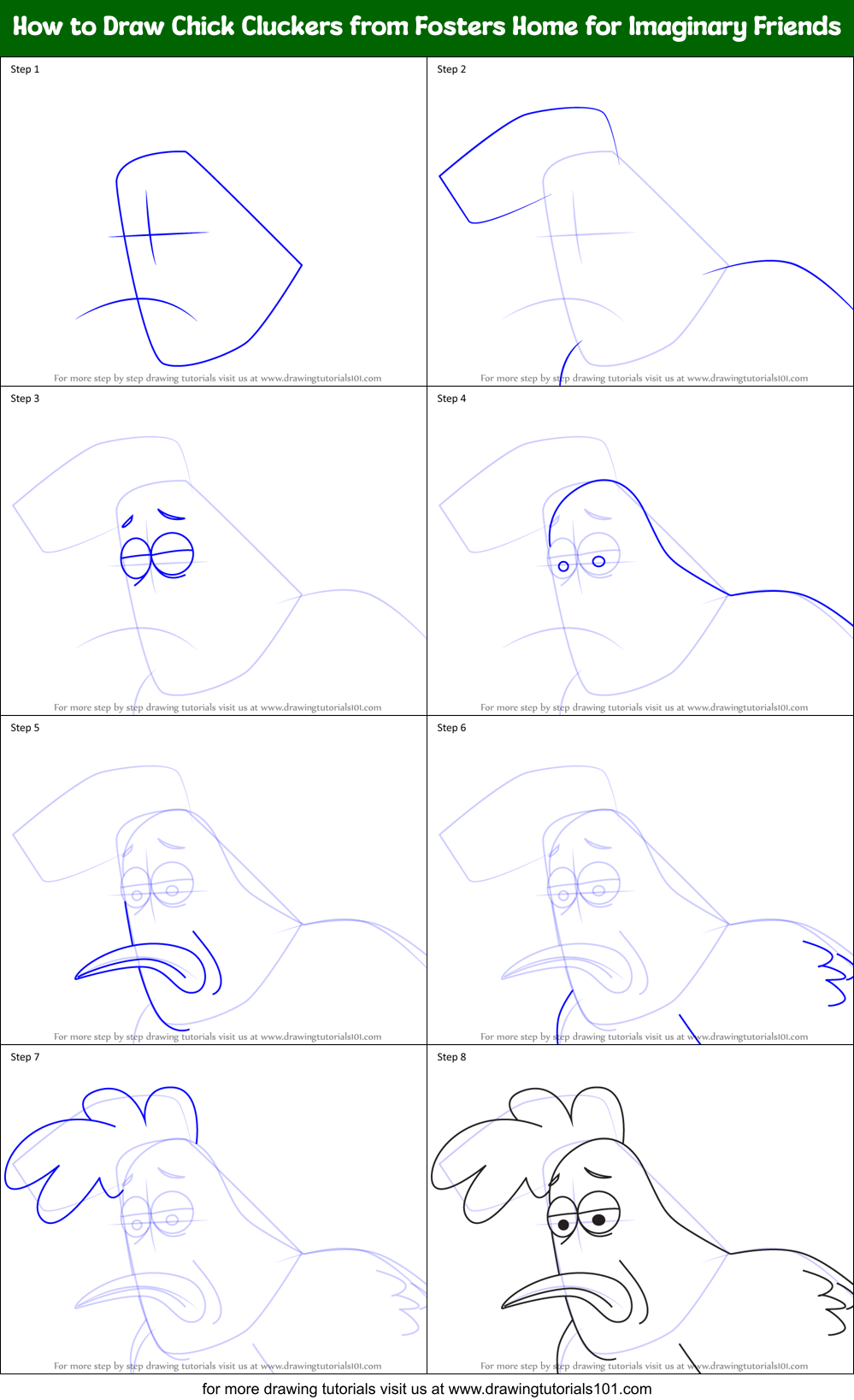How to Draw Chick Cluckers from Fosters Home for Imaginary Friends Printable Step by Step