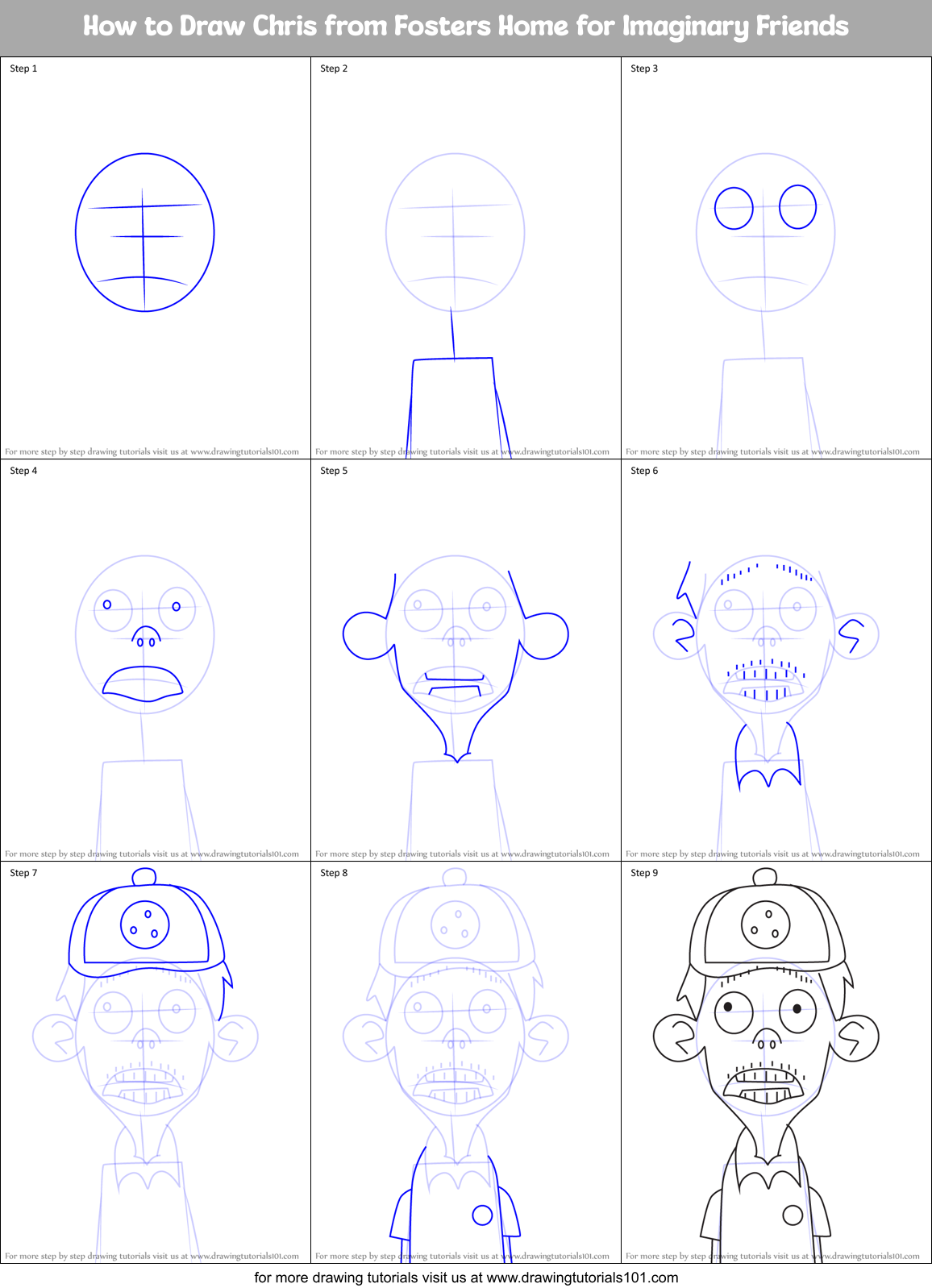 How to Draw Chris from Fosters Home for Imaginary Friends Printable Step by Step