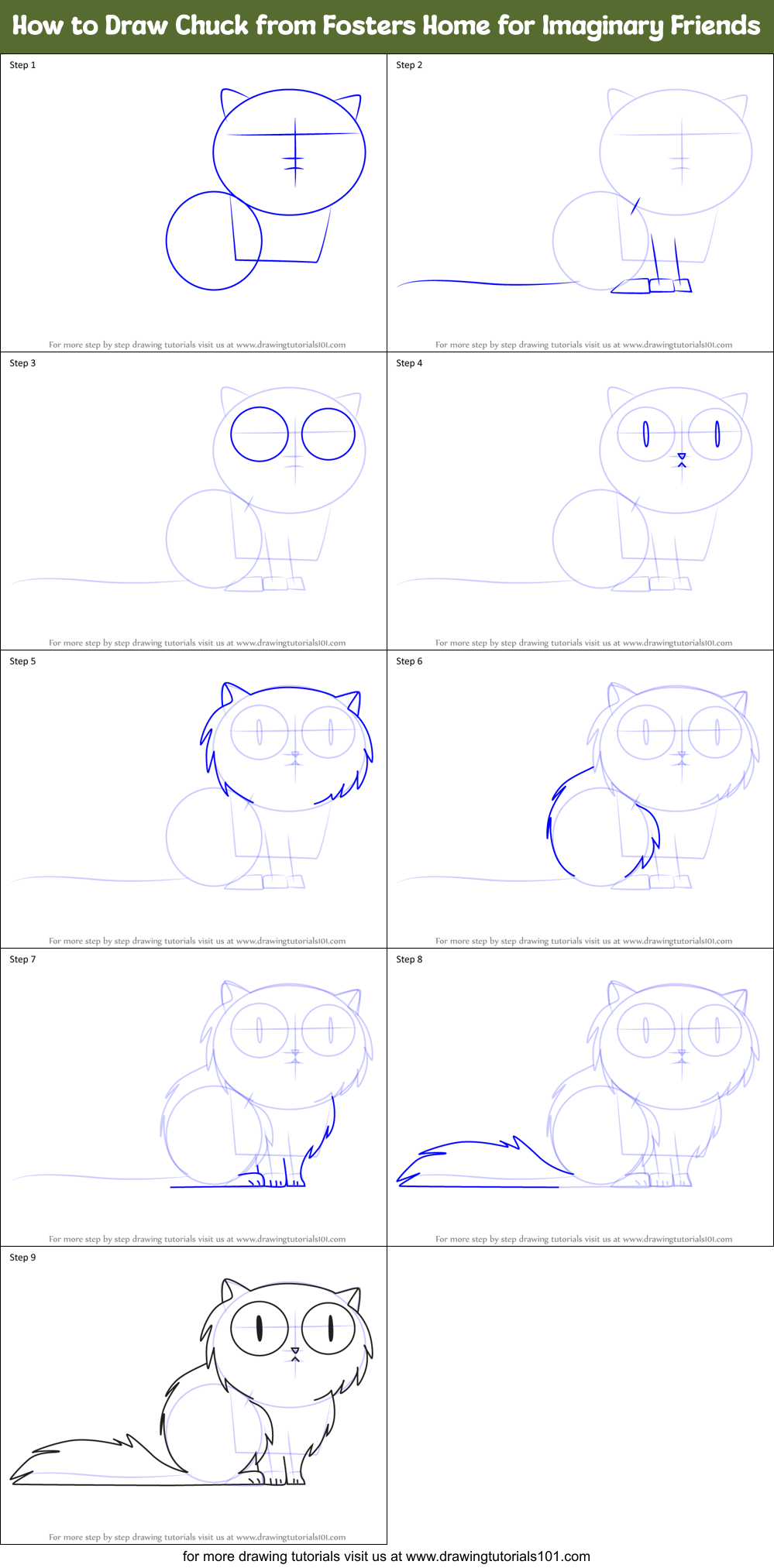 How to Draw Chuck from Fosters Home for Imaginary Friends Printable Step by Step
