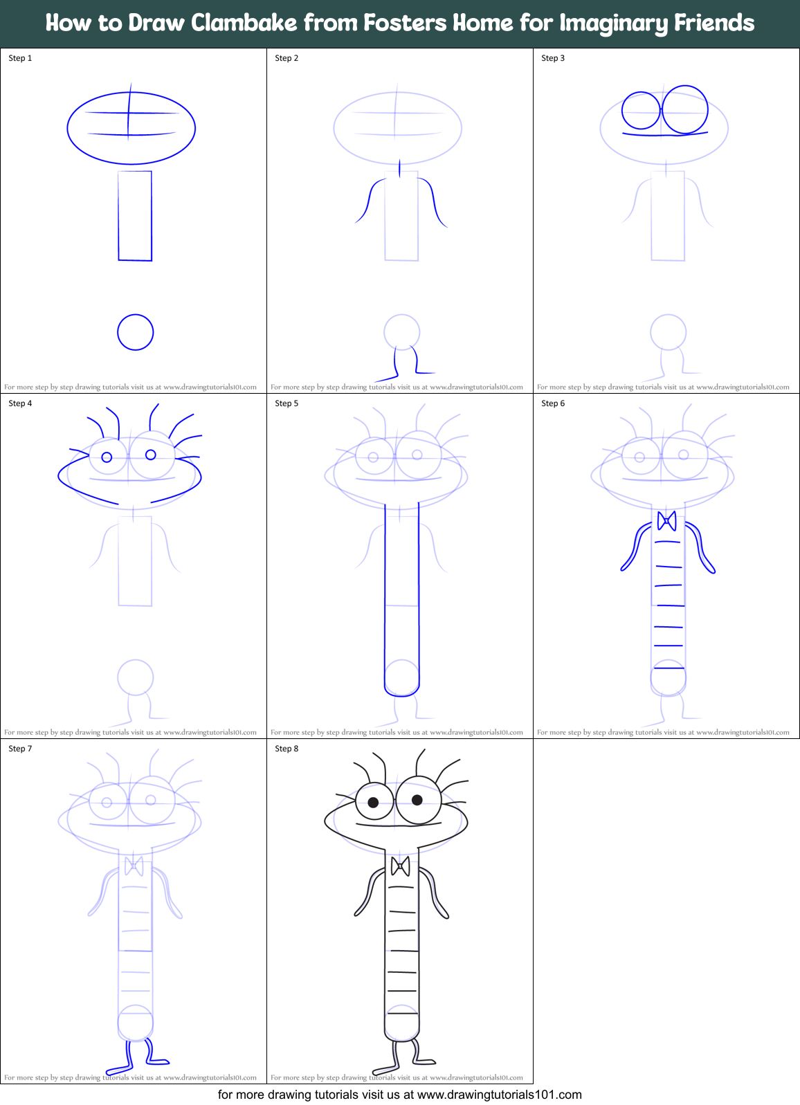 How to Draw Clambake from Fosters Home for Imaginary Friends Printable Step by Step