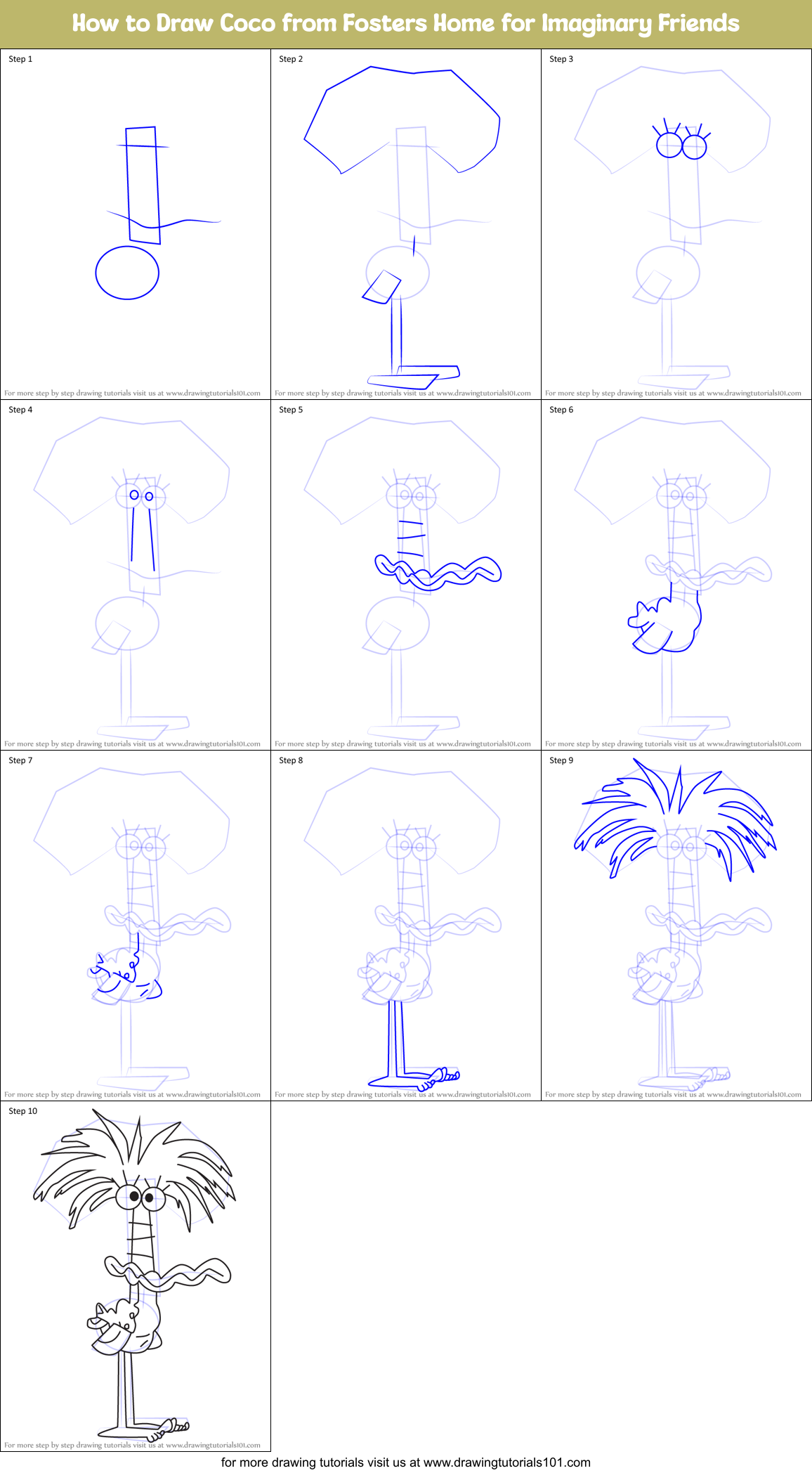 How to Draw Coco from Fosters Home for Imaginary Friends Printable Step by Step