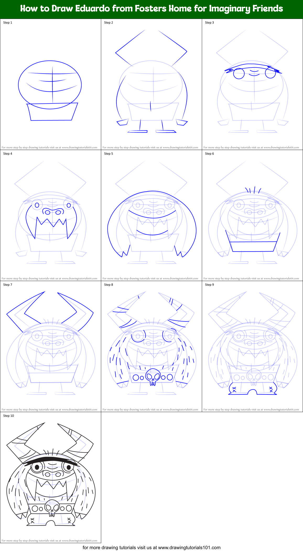 How to Draw Eduardo from Fosters Home for Imaginary Friends Printable Step by Step