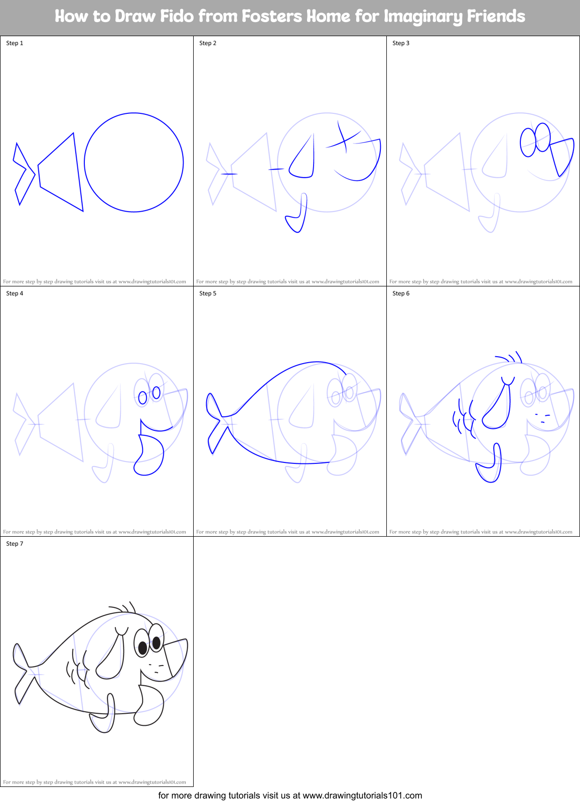 How to Draw Fido from Fosters Home for Imaginary Friends Printable Step by Step