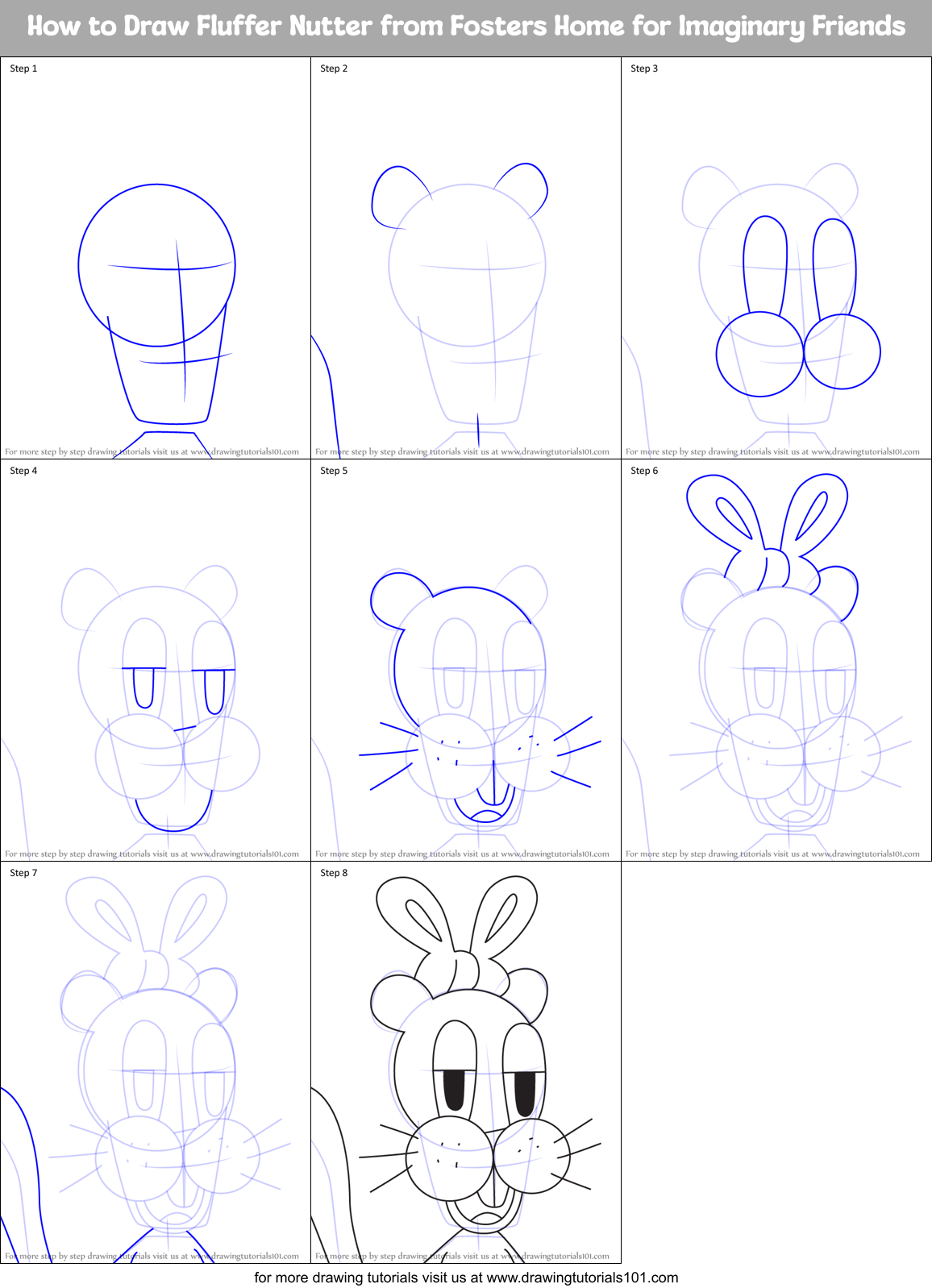 How to Draw Fluffer Nutter from Fosters Home for Imaginary Friends Printable Step by Step