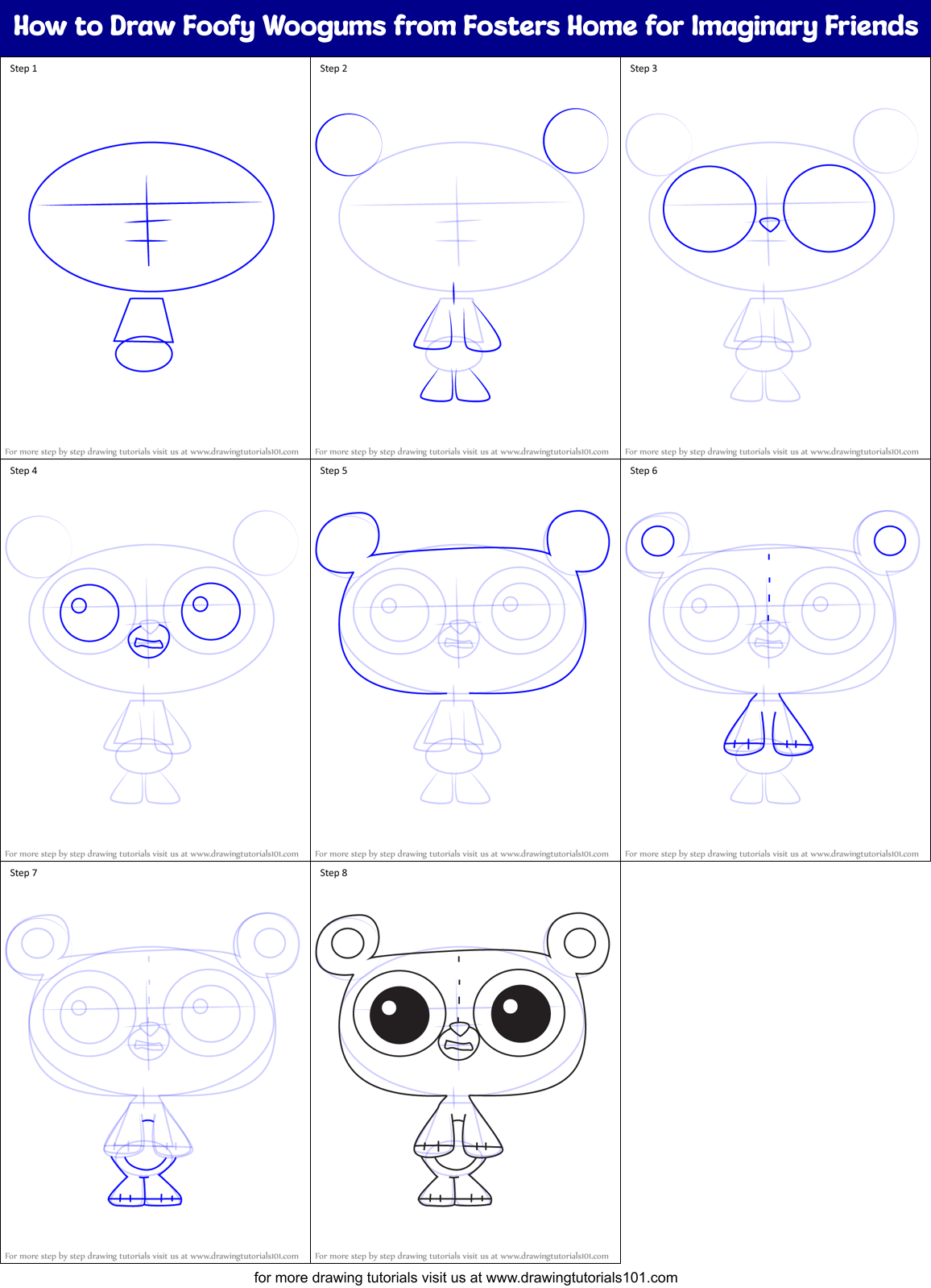How to Draw Foofy Woogums from Fosters Home for Imaginary Friends Printable Step by Step