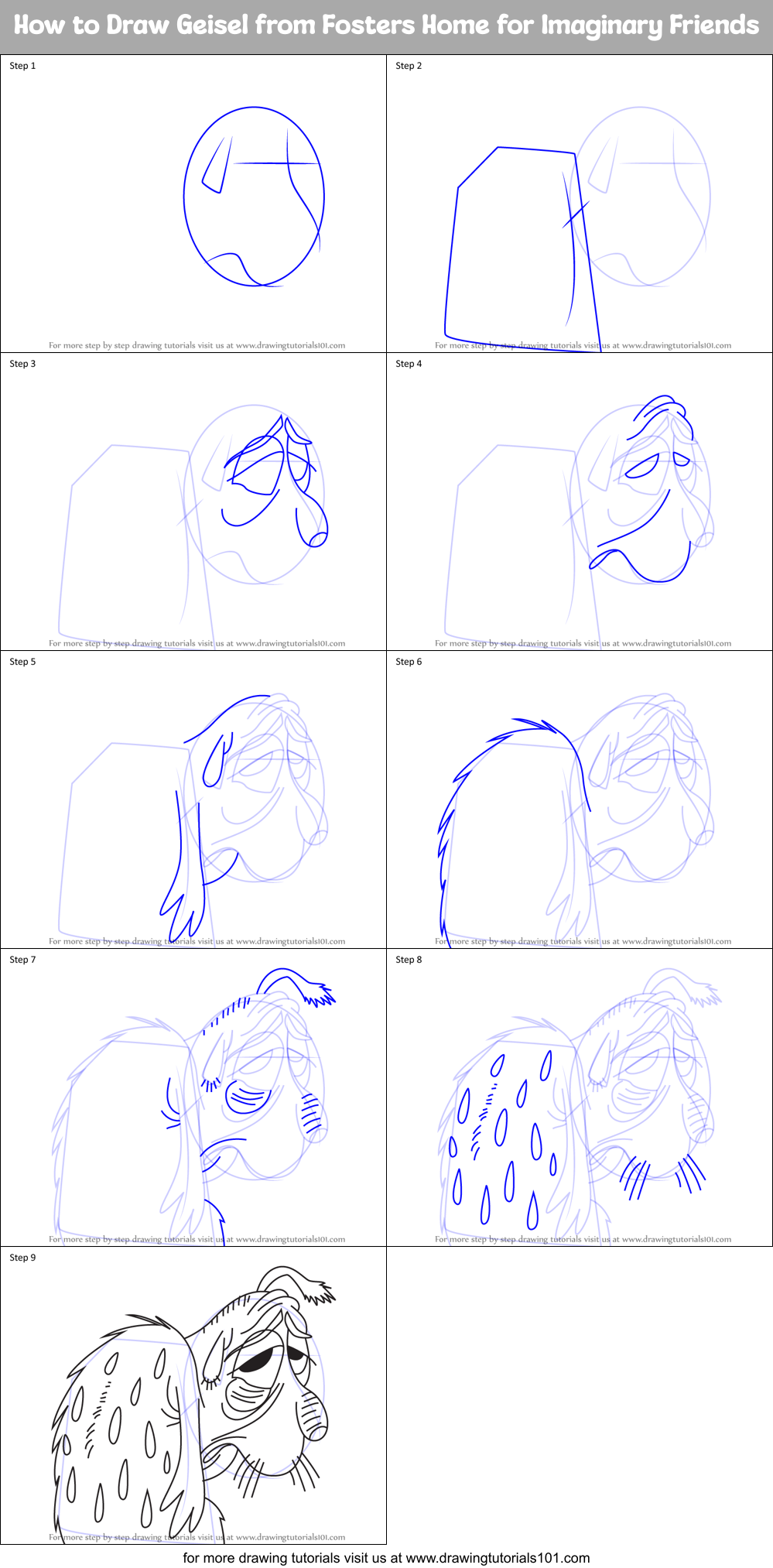 How to Draw Geisel from Fosters Home for Imaginary Friends Printable Step by Step