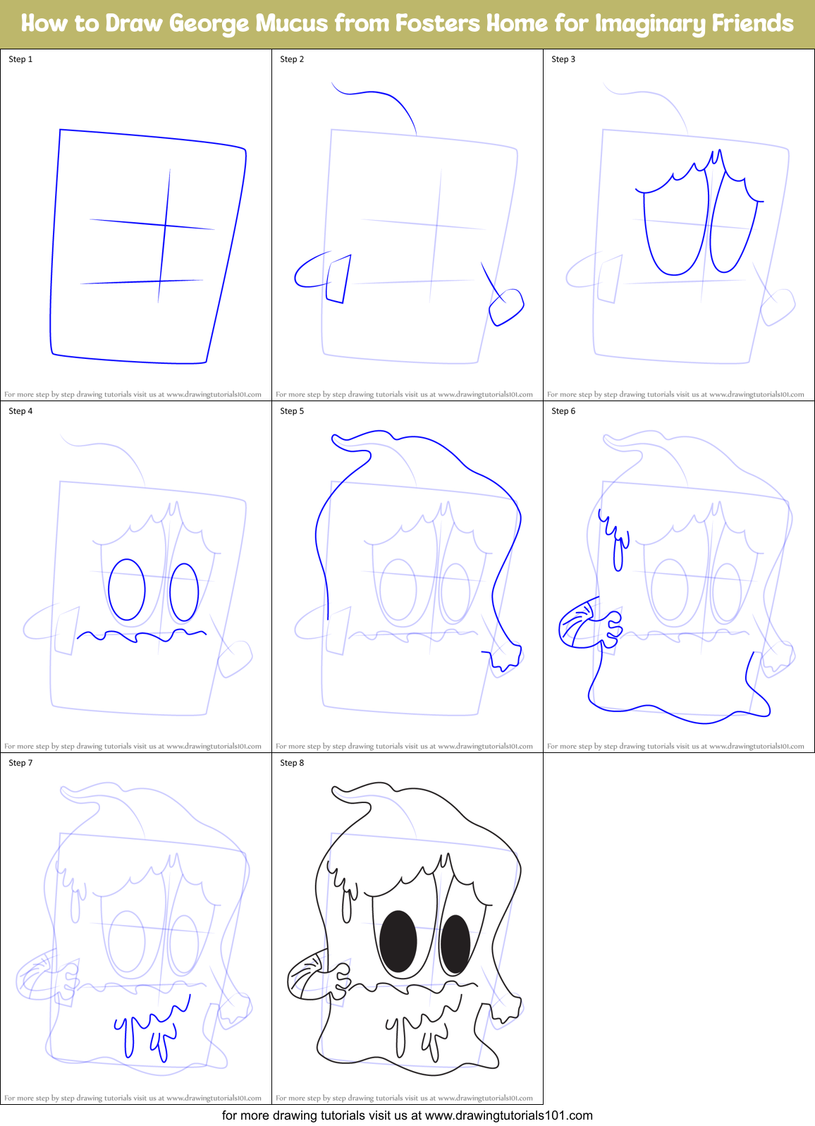How to Draw George Mucus from Fosters Home for Imaginary Friends Printable Step by Step