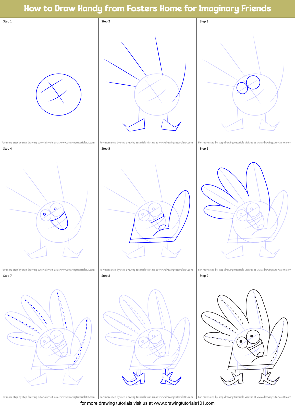 How to Draw Handy from Fosters Home for Imaginary Friends Printable Step by Step