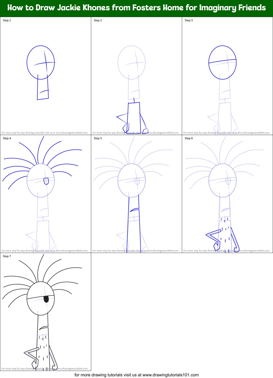 How to Draw Jackie Khones from Fosters Home for Imaginary Friends Printable Step by Step
