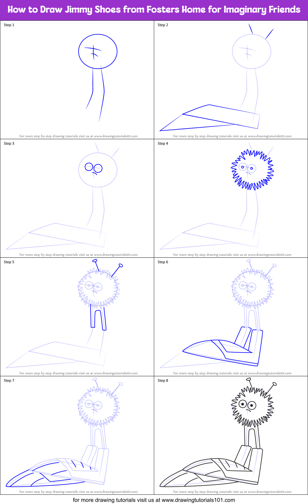 How to Draw Jimmy Shoes from Fosters Home for Imaginary Friends Printable Step by Step