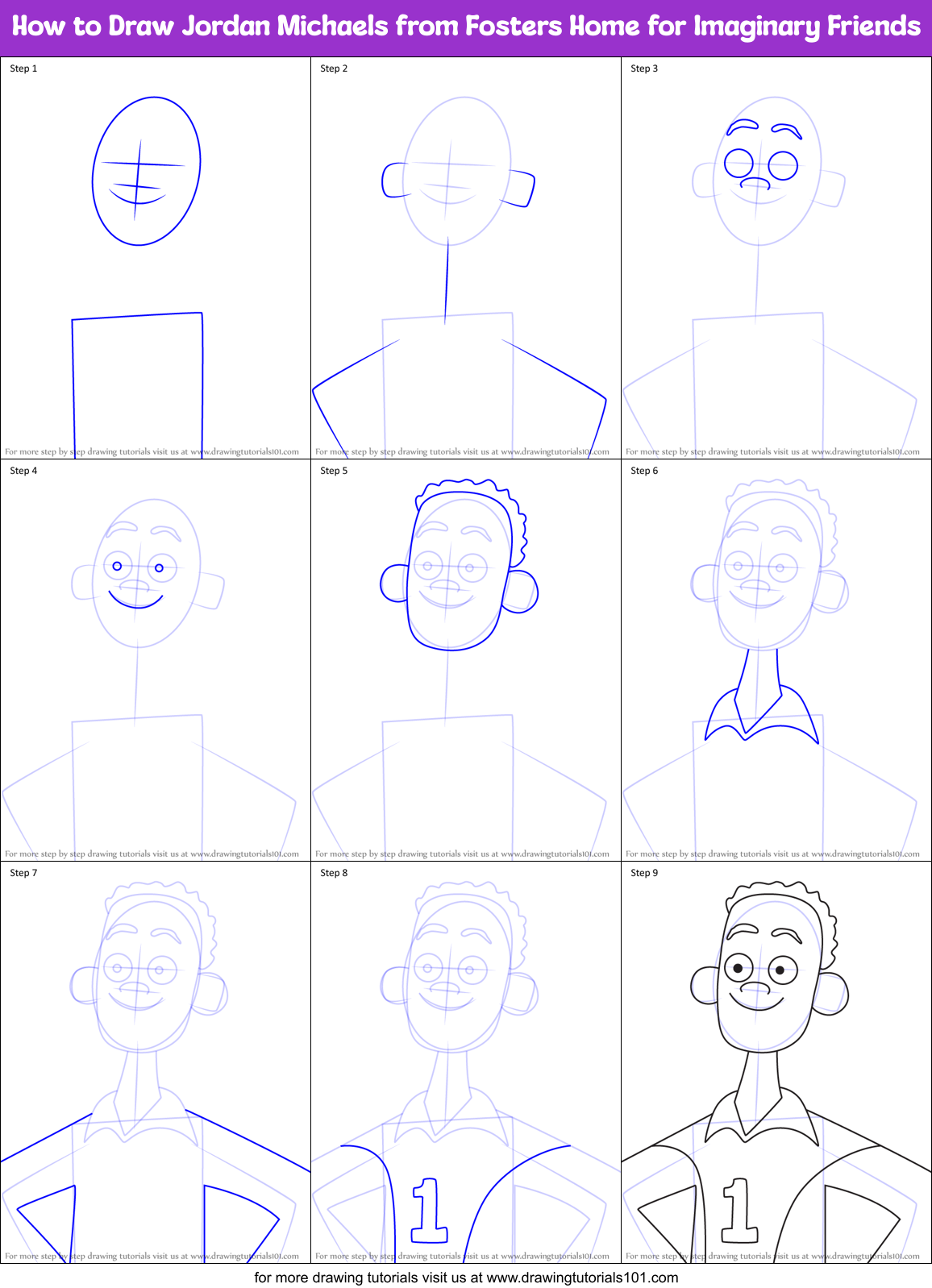 How to Draw Jordan Michaels from Fosters Home for Imaginary Friends Printable Step by Step