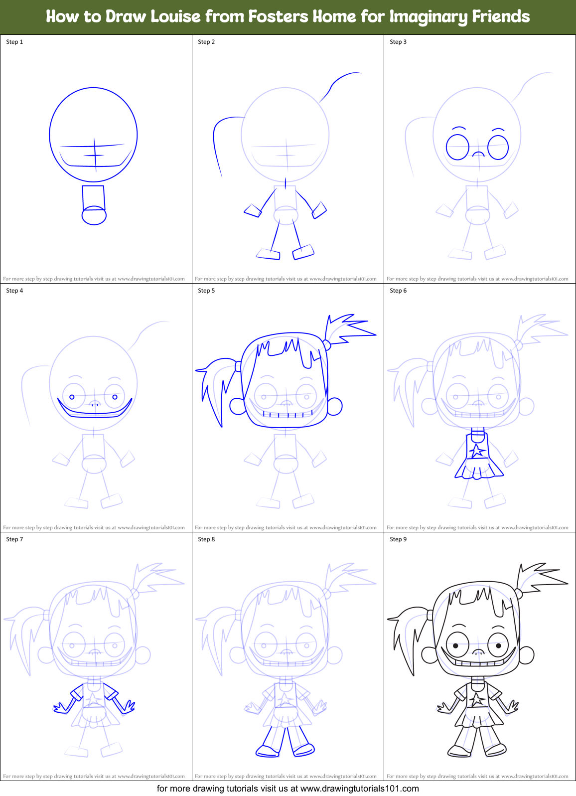 How to Draw Louise from Fosters Home for Imaginary Friends Printable Step by Step