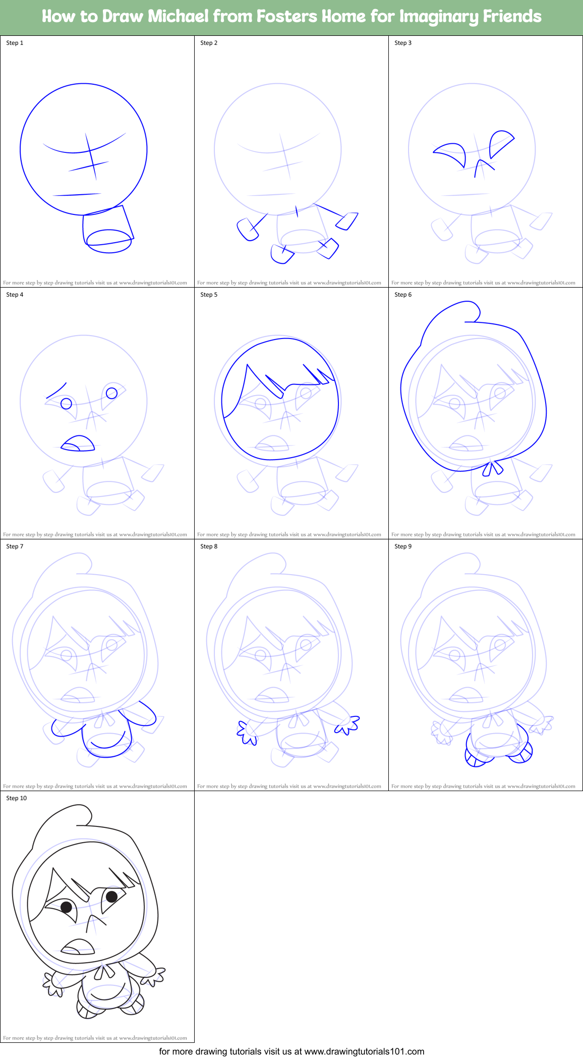 How to Draw Michael from Fosters Home for Imaginary Friends Printable Step by Step