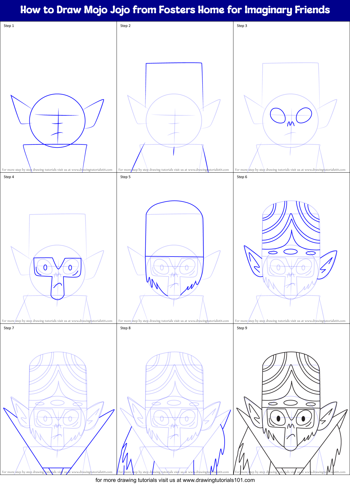 How to Draw Mojo Jojo from Fosters Home for Imaginary Friends Printable Step by Step