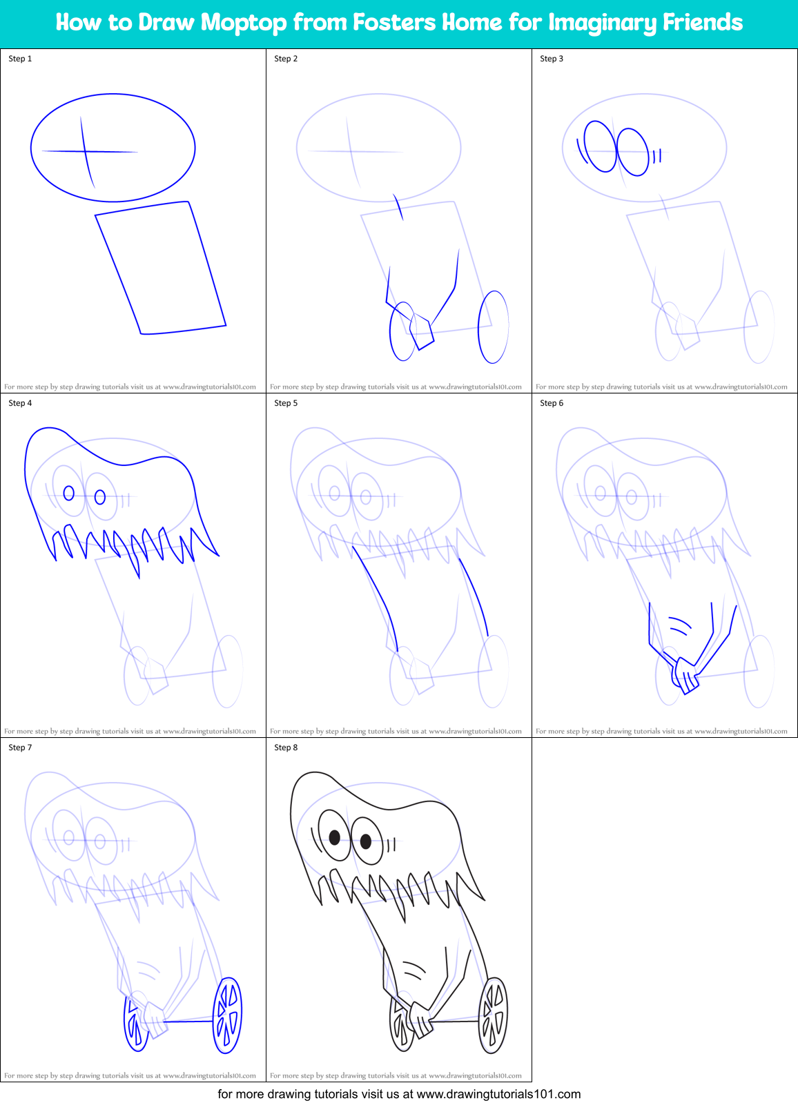 How to Draw Moptop from Fosters Home for Imaginary Friends Printable Step by Step