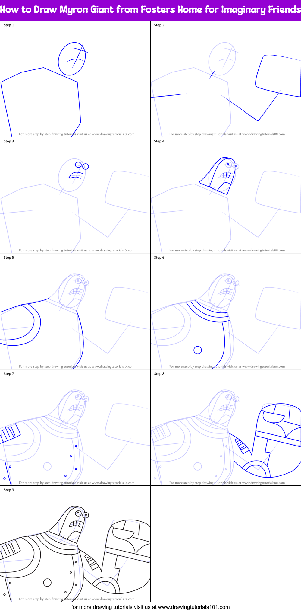 How to Draw Myron Giant from Fosters Home for Imaginary Friends Printable Step by Step