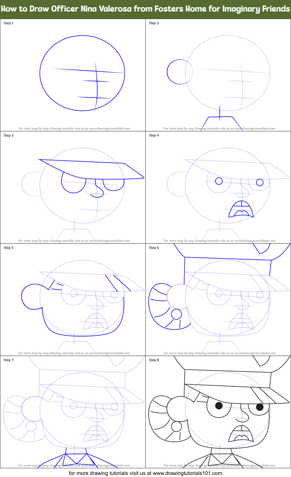 How to Draw Officer Nina Valerosa from Fosters Home for Imaginary Friends Printable Step by Step