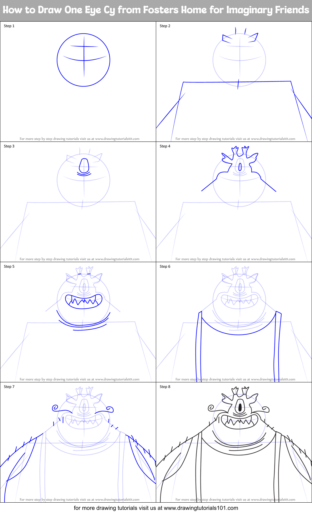 How to Draw One Eye Cy from Fosters Home for Imaginary Friends Printable Step by Step