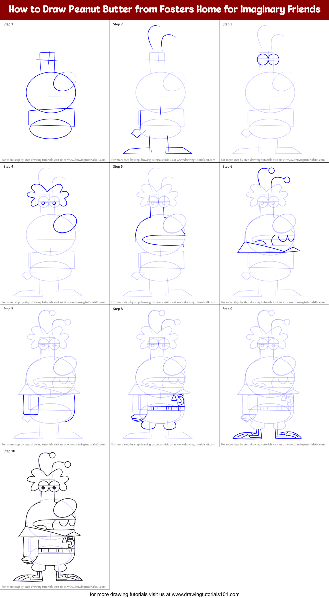 How to Draw Peanut Butter from Fosters Home for Imaginary Friends Printable Step by Step