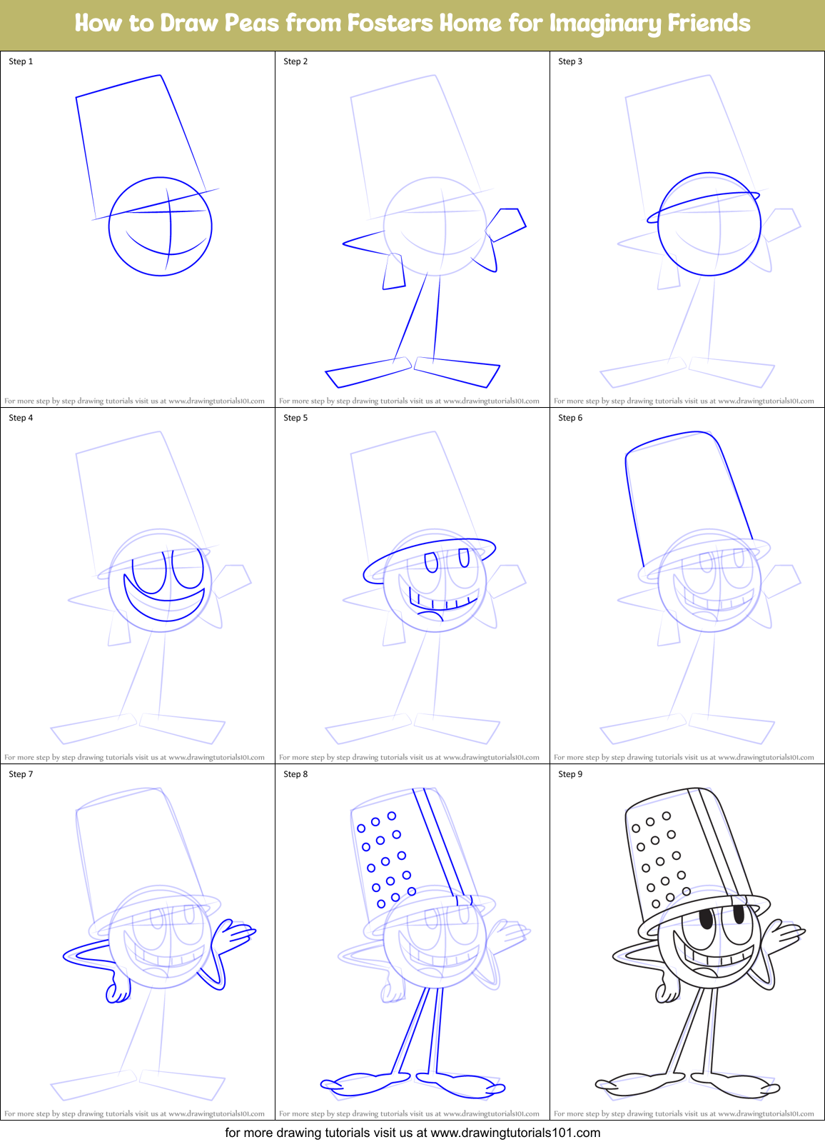 How to Draw Peas from Fosters Home for Imaginary Friends Printable Step by Step