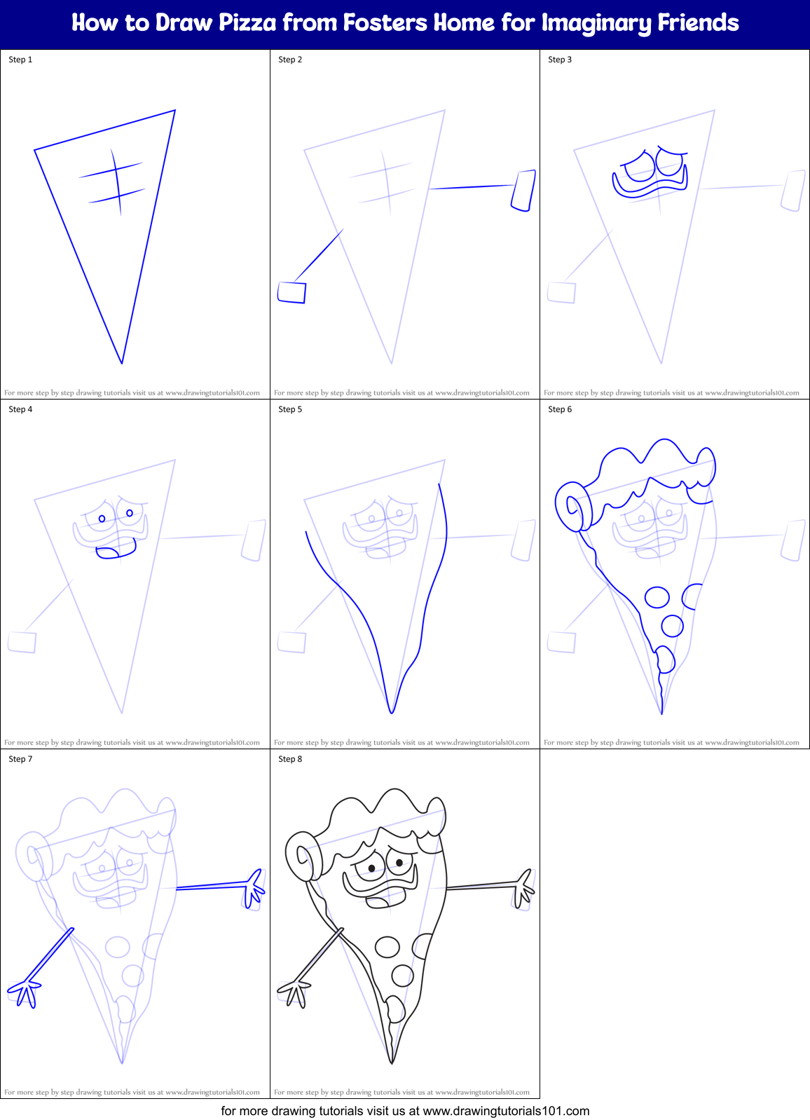 How to Draw Pizza from Fosters Home for Imaginary Friends Printable Step by Step
