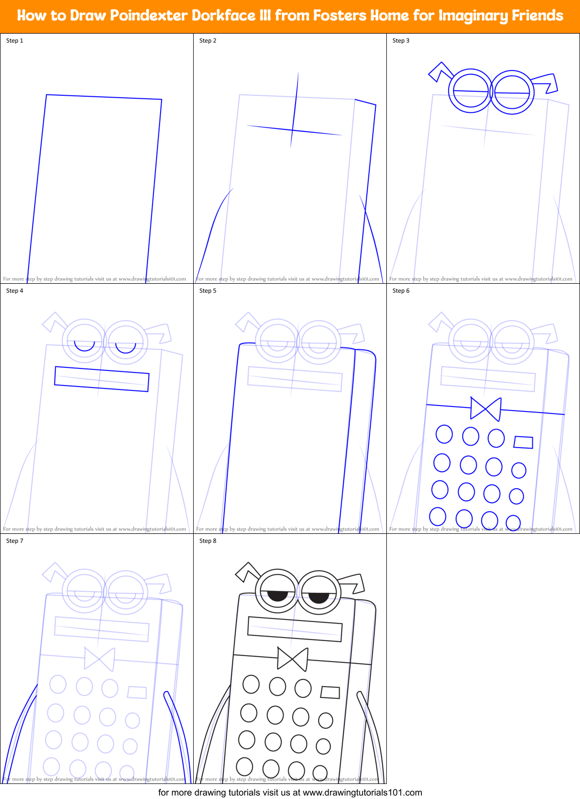 How to Draw Poindexter Dorkface III from Fosters Home for Imaginary Friends Printable Step by Step