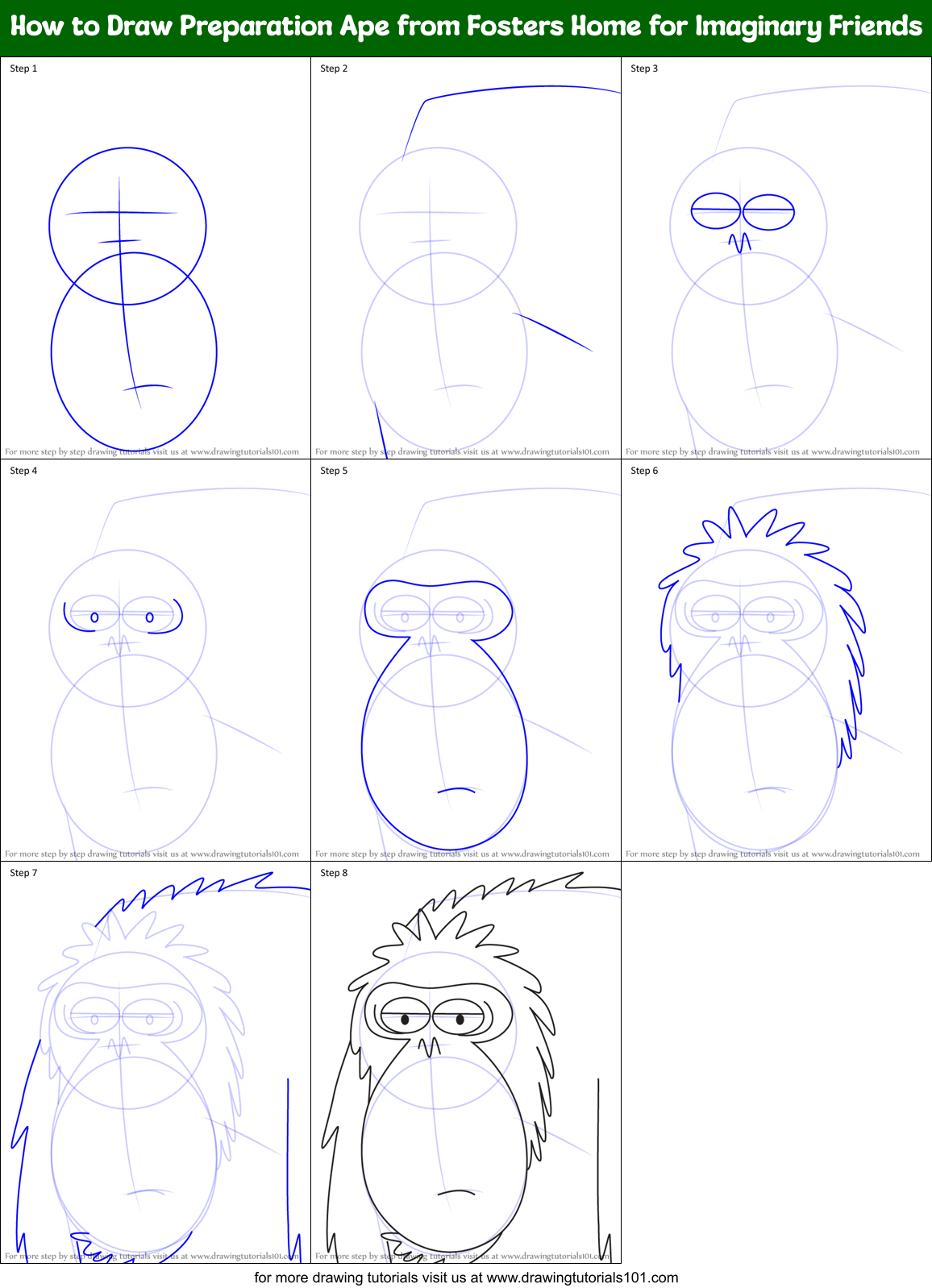 How to Draw Preparation Ape from Fosters Home for Imaginary Friends Printable Step by Step