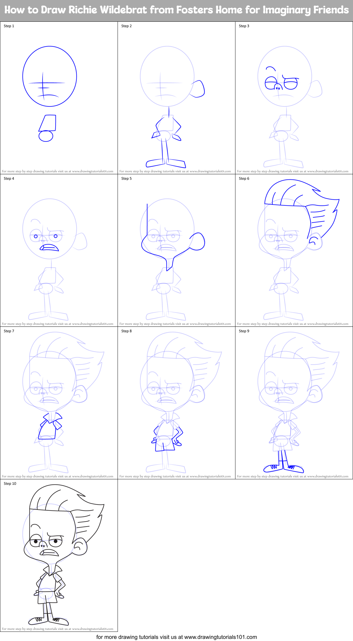 How to Draw Richie Wildebrat from Fosters Home for Imaginary Friends Printable Step by Step