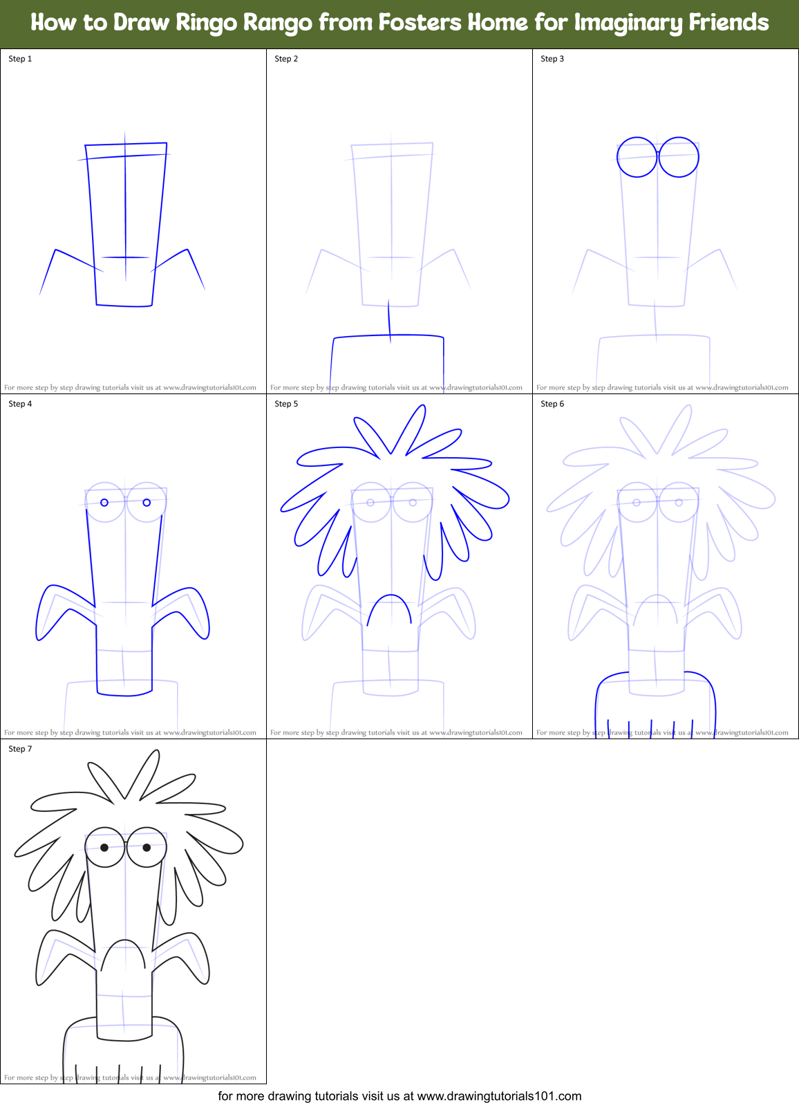 How to Draw Ringo Rango from Fosters Home for Imaginary Friends Printable Step by Step