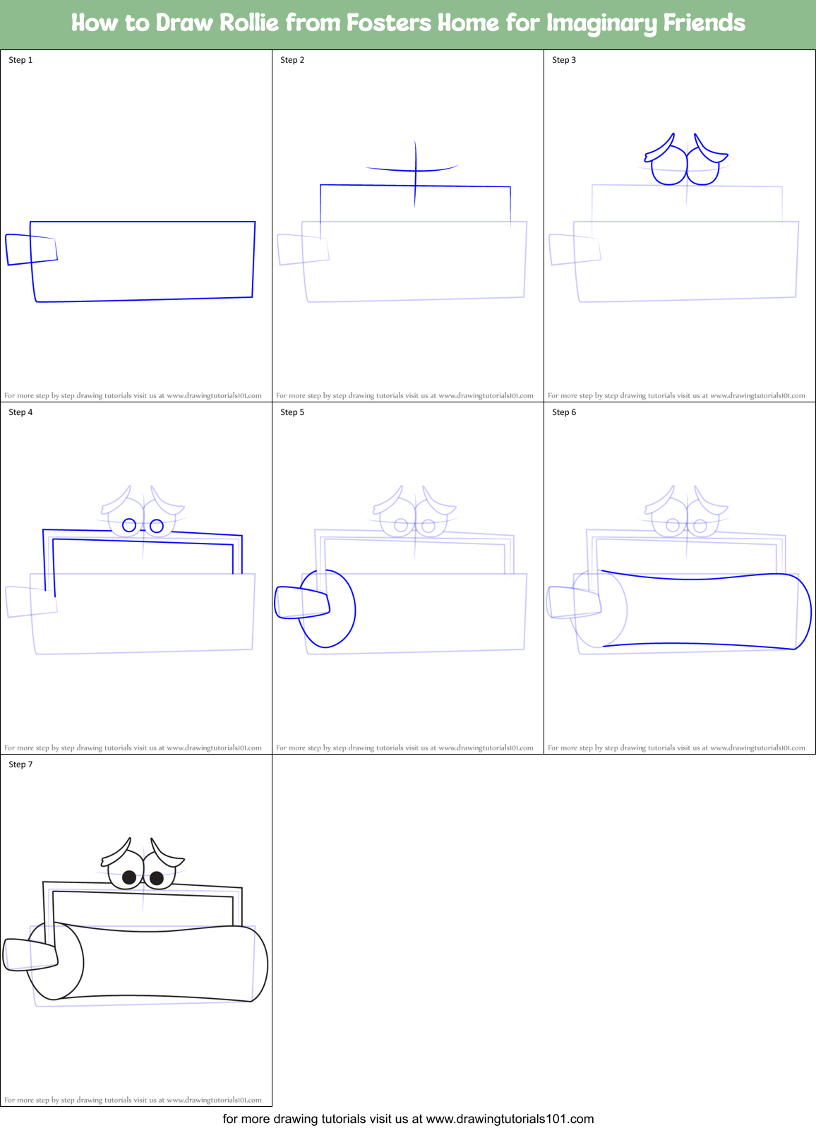 How to Draw Rollie from Fosters Home for Imaginary Friends Printable Step by Step